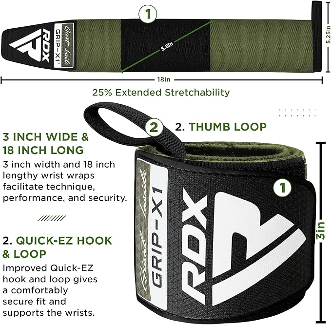 RDX W3 IPL USPA Approved Powerlifting Wrist Support Wraps with Thumb Loops OEKO-TEX Standard 100 certified