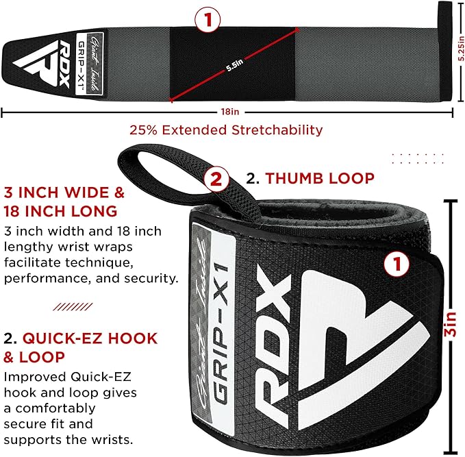 RDX W3 IPL USPA Approved Powerlifting Wrist Support Wraps with Thumb Loops OEKO-TEX Standard 100 certified