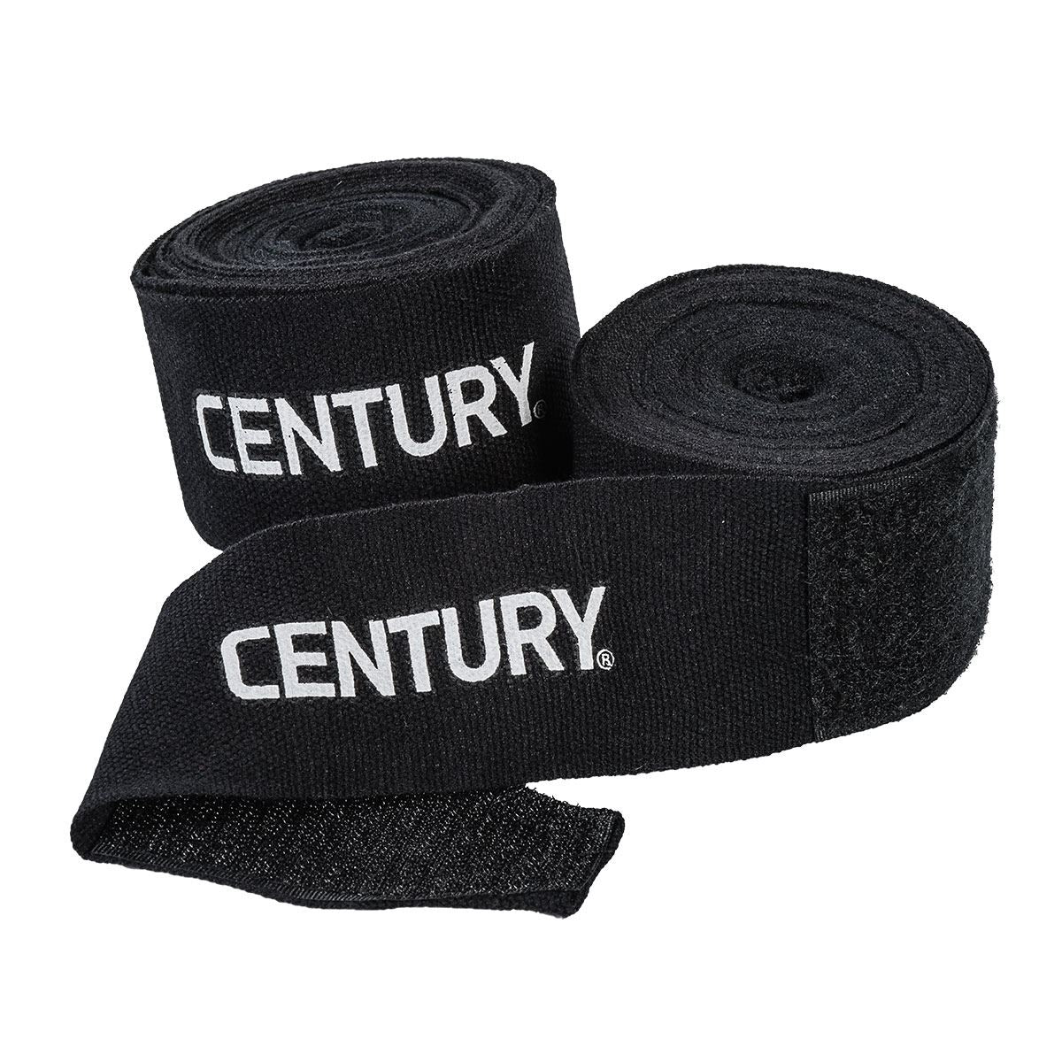 108" Stretch Hand Wraps black in color rolled. Century printed on side in bold white.