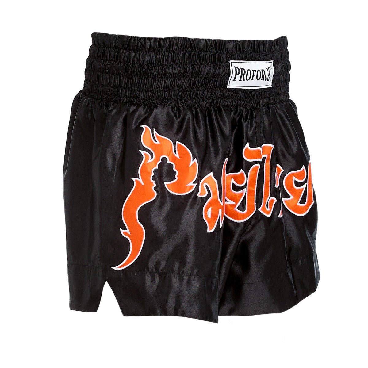 ProForce Sport® Flame Muay Thai Shorts Black w/Orange Trim