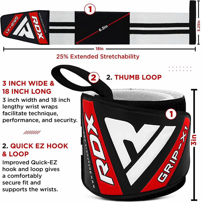 RDX W3 IPL USPA Approved Powerlifting Wrist Support Wraps with Thumb Loops OEKO-TEX Standard 100 certified